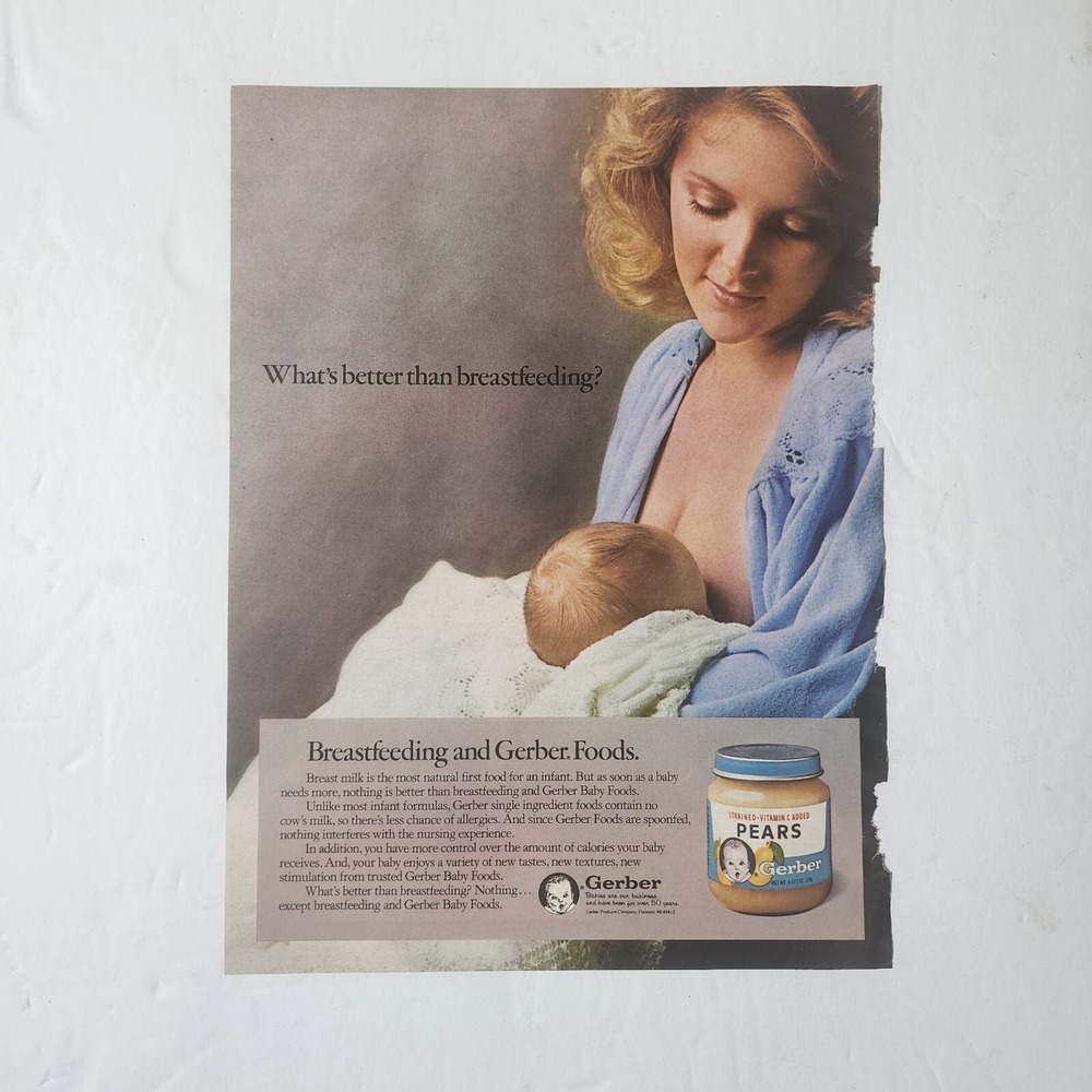 Vintage Print Ad Breastfeeding & GERBER Foods Pears clipping 1983 8x10.5